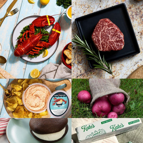 Live Lobster & Filet Mignon Dinner for Two — overview with the actual Kinnealey 4 oz. USDA Prime filet photo