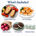 What's included: two Maine lobster tails, one pound of U/10 scallops, one pound of red potatoes, two whoopie pies and one stick of Kate's Butter.