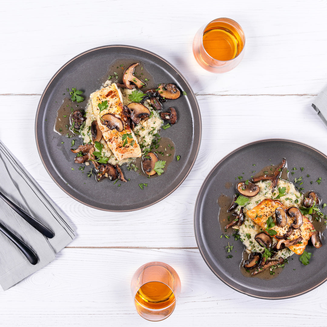 Pan Roasted Halibut with Wild Mushrooms and Cauliflower Risotto Recipe