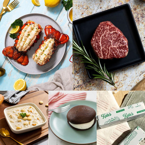 Lobster Tail & Filet Mignon Dinner for Two — overview with the actual Kinnealey 4 oz. USDA Prime filet photo