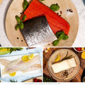 Wild Fish Variety Box — close-up original photographs of sockeye salmon, Icelandic haddock and North Atlantic halibut