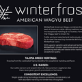 WinterFrost American Wagyu Beef brand information with ribeye steak and U.S. raised Wagyu highlights