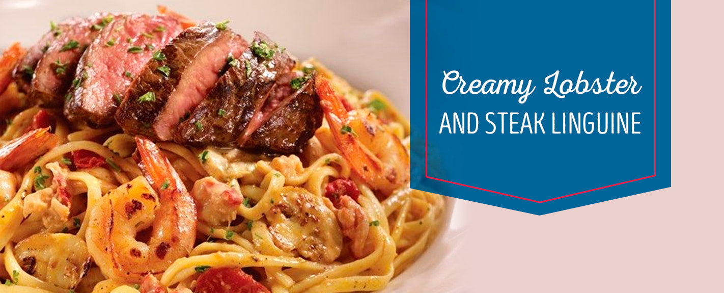 Creamy lobster and steak linguine